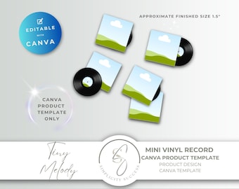 Plantilla de producto Tiny Melody de Canva: Minidisco de vinilo y carátulas editables para creadores de revistas basura, T32