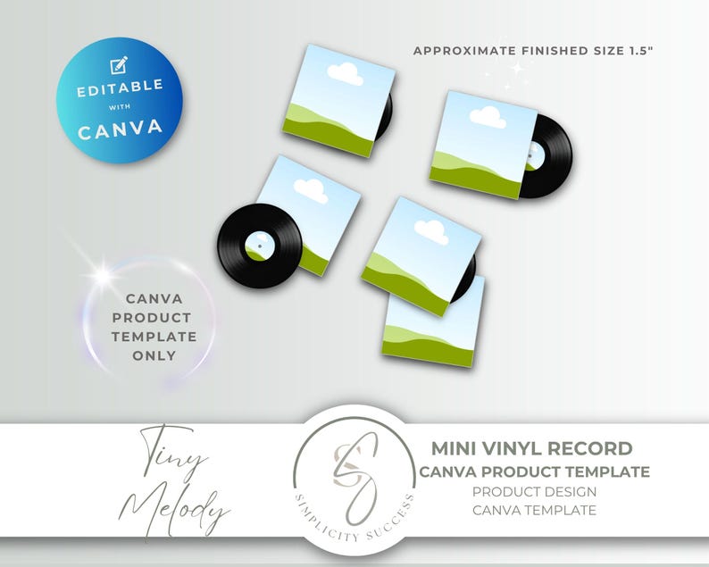 Plantilla de producto Tiny Melody de Canva: Minidisco de vinilo y carátulas editables para creadores de revistas basura, T32 imagen 1
