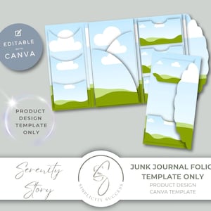Serenity Story Junk Journal Folio Product Design Template editable in Canva with drag and drop frames for the junk journal creator,  S13