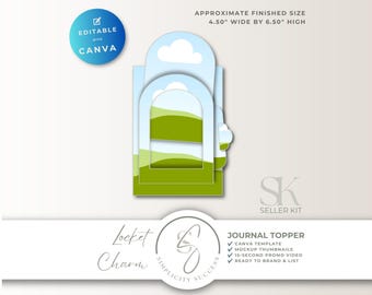Medaillonbedel Canva-verkoperskit Interactieve sjabloon voor tijdschrift-topper met venstervak en mock-ups, L58