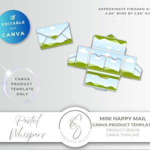 Postal Whispers Mini Happy Mail Folio Product Design Template for Canva with an envelope drag and drop frames, junk journal supply, P3