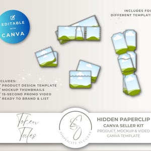 Token Tales Canva Seller Kit for Ticket style hidden paperclip templates, drag and drop frames with mockup display, T42