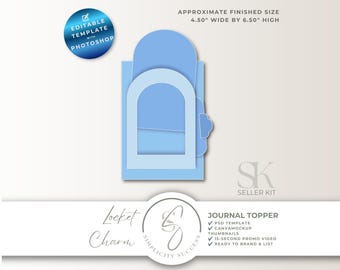 Locket Charm Photoshop Seller Kit Junk Journal Topper PSD-sjabloon met venstervak en testmodellen, L58