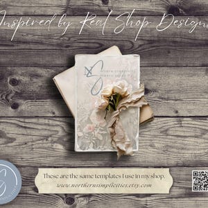Puede incluir: Un libro de estilo vintage con detalles florales y el texto "Where creativity meets serenity." La imagen presenta un libro de color claro con un dise&ntilde;o floral, una cinta y el texto "Inspired by Real Shop Designs."
