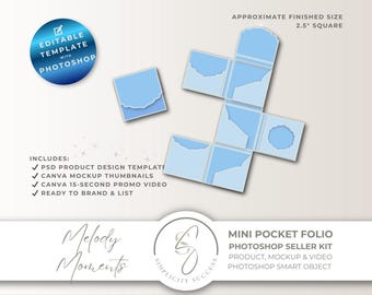 Melody Moments Photoshop Seller Kit: Mini Pocket Folio PSD Smart Object Template con Canva Mockup Kit, M35
