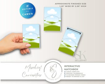 Mischief Curiosities Canva Seller Kit, Matchbox Template Pop Up Folio Design, M62