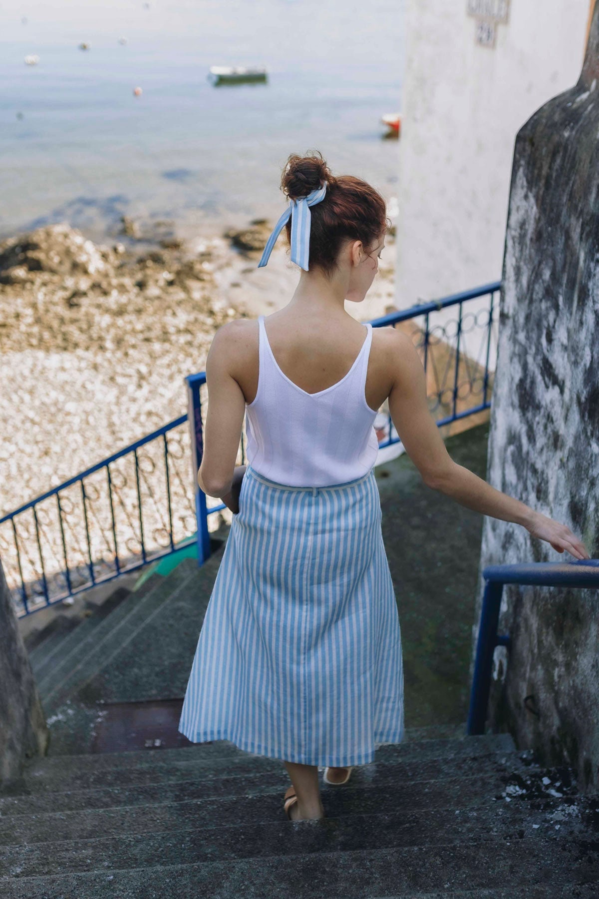 Long Linen Skirt, Linen Skirt With Buttons, Striped Linen