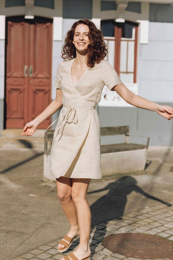 cream linen wrap dress Mimosa Beige Dress - Maternity Dress - Wrap Linen Dress - Oversized Linen  Dress - Summer Dress - Linen Dress - Summer Dress