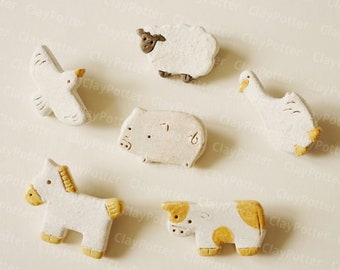 Homemade Magnet, Animal Fridge Magnets, Handmade Ceramic Tiles, Refrigerator Magnets, Pigs, Sheep, Geese, Horses, Cow, Gift