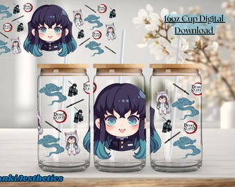 16oz Demon Slayer Muichiro Cup Wrap PNG - Digitale Datei für 16oz UV DTF Cups