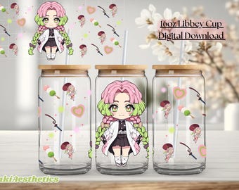 16oz Demon Slayer Mitsuri Cup Wrap PNG - Digitale Datei für 16oz UV DTF Cups