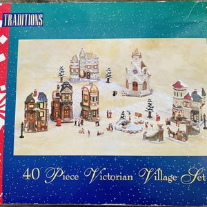 Vintage 40 Piece Christmas Traditions  Victorian Village Set - Complete EUC