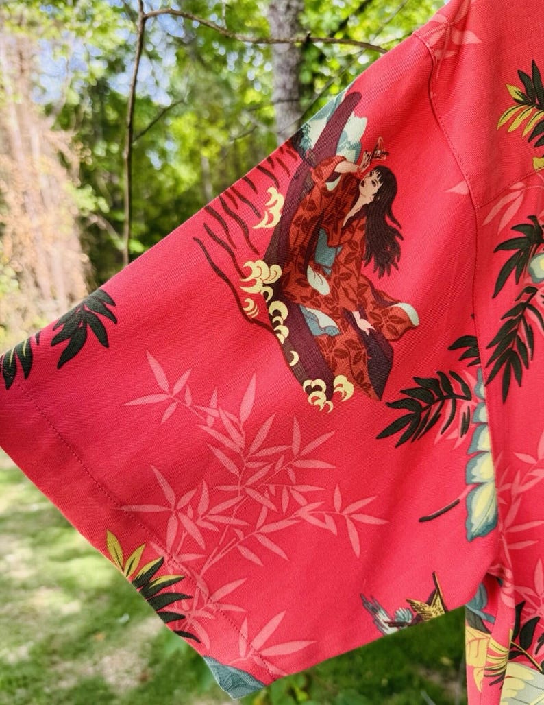 Camisa hawaiana Tommy Bahama talla M, de seda, con estampado de hojas tropicales, color naranja Aloha, excelente estado. imagen 8