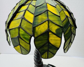 Lámpara de palmera tropical de isla tropical con vidrieras estilo Tiffany, rara, de 40 cm (16 pulgadas), vintage.