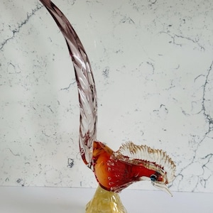Vintage 1950's Murano Italy Glass Ruby Red BIRD Road Runner Gld Glttr Inclusions