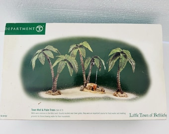 Dept 56 Town Well & Palm Trees Set 3 Diorama de la Natividad de Belén con Caja