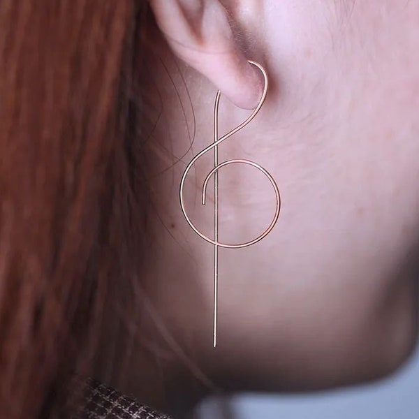 Handmade Cute Music Symbol Earring, Simple Treble Clef Note Earring, Threader Earrings, Women Earrings
