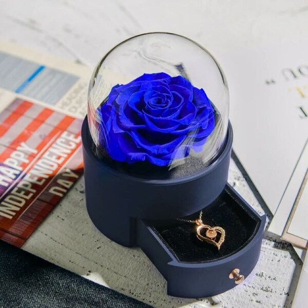 Eternal Rose Jewelry Box, Preserved Flower Ring Storage Case with Necklace, Forever Love Gift, Mother's Day Gift, Real Forever Rose