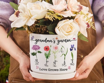 Personalized Birth Flower Pot,Custom Month Flower Pot For Mom,Personalize Gift For Grandma,Outdoor Flower Pot,Mothers Day Gift,Birthday Gift