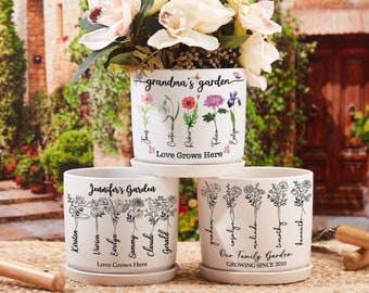 Custom Mom Flower Pot,Personalized Gift For Mom,Birth Flower Pot For Mom,Outdoor Flower Pot With Month Flower,Grandma Gift,Mothers Day Gift