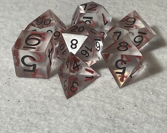 Two Tone Black and Red - Clear Dice - 23mm Sharp Edge Polyhedral Resin Set