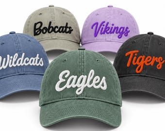 Custom 3D Puff Embroidered Washed Comfort Colors® Hat, Team Hat for Women, Game Day Hat, Cute Embroidered Team Hat, Sports Team Cap