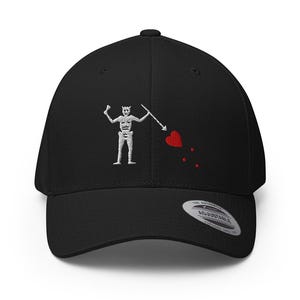 Blackbeard Pirate Flag Embroidered Flexfit Structured Twill Cap, Skeleton Pirate Flag Hat, Blackbeard Hat, Pirate Flag Hat, Blackbeard Flag