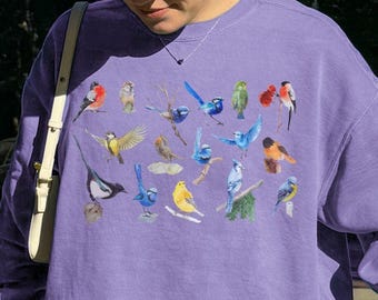 Painted Birds Comfort Colors® Sweatshirt, Bird Lover Gift Sweatshirt, Nature Lover Sweatshirt, Bird Watching Sweatshirt, Garden Gift