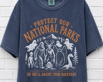 Spooky Cryptid National Park Shirt, Comfort Colors® Tee, Cryptid Halloween Tee, Bigfoot Mothman Cryptid Shirt Graphic Tee for Him and Her