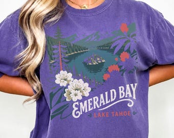 Emerald Bay Lake Tahoe Comfort Colors® Shirt, Retro Lake Tahoe California Sunset Wave Graphic Shirt, Hiking Camping Explore Lake Tahoe Tee