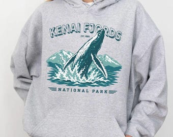 Kenai Fjords National Park Hoodie Retro Kenai Fjords Whale Watching Hoodie, Alaska Family Vacation Trip Gift Apparel Hoodie