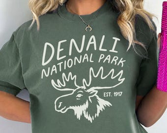 Denali National Park Moose Shirt, Comfort Colors® T-Shirt, Retro Denali Shirt, Hiking Camping Denali National Park Graphic Tee, Denali Gift