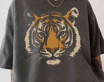 Vintage Tiger Comfort Colors® Tee, Retro Tiger T-Shirt, 90s Animal Gift for Tiger Lover, Wild Cat Shirt, Y2K Tiger Graphic Shirt for Women