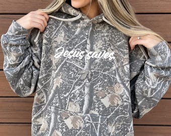 Jesus Saves Camo Hoodie, Christian Camo Hoodie, Oversized Camouflage Hoodie for Southern Youth Church Group Gift, Girls Christian Hoodie