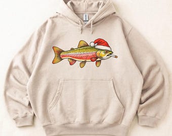 Christmas Smoking Trout Fish Hoodie, Funny Santa Trout Fish National Park Hoodie, Flyfishing Christmas Hoodie for Him and Her