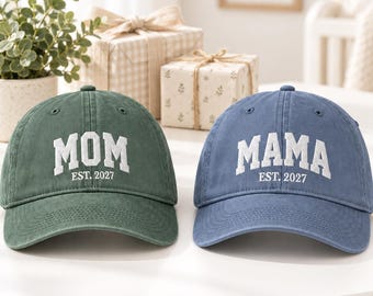 Mom & Dad Established Date Embroidered Adjustable Relaxed Fit Washed Comfort Colors® Hat, New Mom, New Parent Hat, Baby Announcement Gift