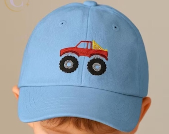 Kids Monster Truck Hat, Embroidered Adjustable Youth Baseball Cap, Monster Truck Kids Hat, Monster Truck Hat Gift, Monster Truck Cap