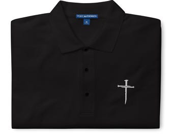 3 Nails Cross Shirt, Christian Mens Embroidered Polo, Faith Shirt, Jesus Shirt, Church Christianity Gift, Church Shirt, Christian Polo Shirt