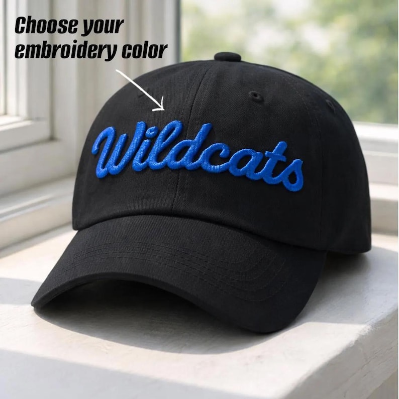 Custom Wildcats 3D Puff Cursive Embroidered Relaxed Fit Hat, Wildcats ...