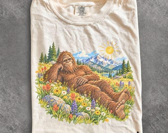 Floral Bigfoot Graphic Tee, Comfort Colors® Shirt, Cryptid Shirt, Sasquatch National Park Shirt, Camping Hiking Mountain Boho Scene T-Shirt