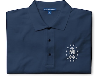 Miraculous Medal Men's Embroidered Polo Shirt, Traditional Catholic Polo Shirt for Men, Catholic Clothing, Catholic Apparel Gifts