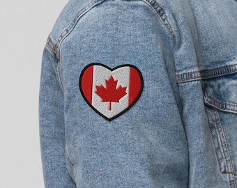 Canadian Flag Embroidered Patch, Iron On, Sew On, Canada Patch, Canada Patch for Jacket, Canadian Patch, Canada Heart Flag Patch