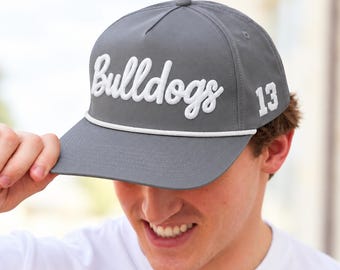 Custom Team Mascot 3D Puff Embroidered Rope Hat, Classic Game Day Rope Hat, Cute Embroidered Team Hat, School Team Hat, Sports Team Cap