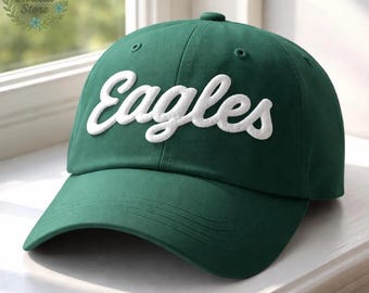 Custom Eagles 3D Puff Cursive Embroidered Relaxed Fit Hat, Eagles Sports Fan Hat, Eagles Fan, Eagles Baseball Cap, Eagles School Mascot Hat