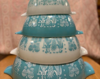 Vintage PYREX Butterprint Cinderella Bowls, set of four, 444, 443, 442, 441