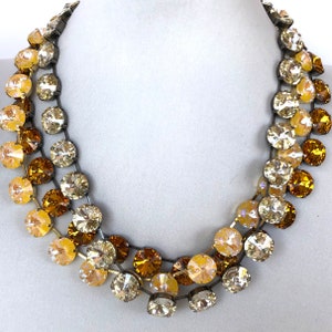 Wintour style Austrian crystal necklace, Tennis layering necklace choker, Bridal jewelry, yellow, ochre, champagne topaz