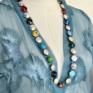 Anna Wintour style long tennis necklace,  Multicolor Austrian Crystal necklace