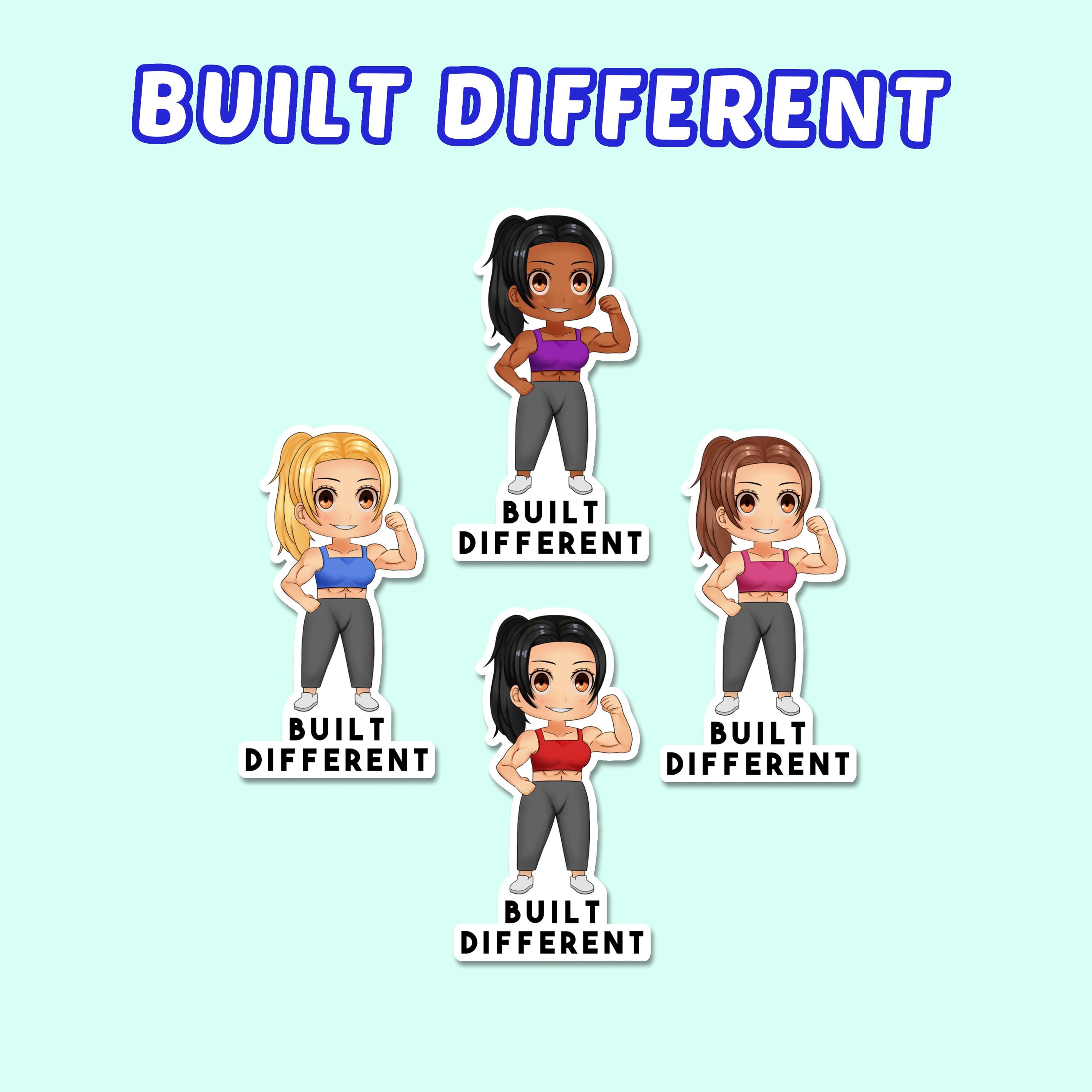 Gym Gal Sticker, Built Different, Chibi Woman, Fitness Goals, Gym ...