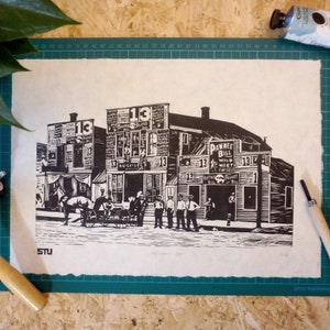 Storefronts, 1909 Cowboy Lino Print image 1