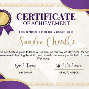 Fully editable music certificate